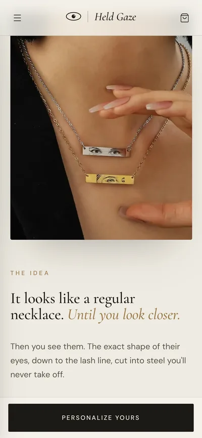 Close up of the necklace, on a phone
